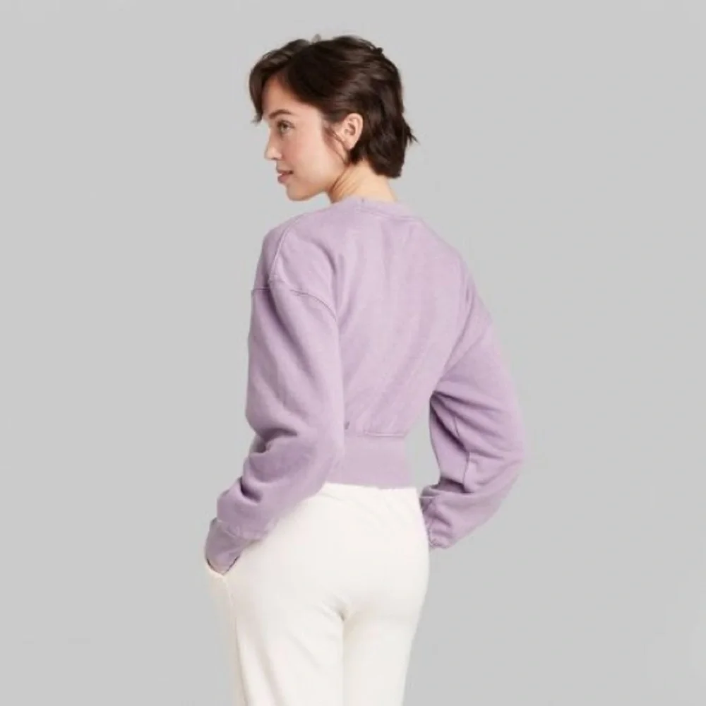 🧡 Cropped Crewneck Pullover Sweatshirt Wild Fable Target Berry Pink - Picture 2 of 3